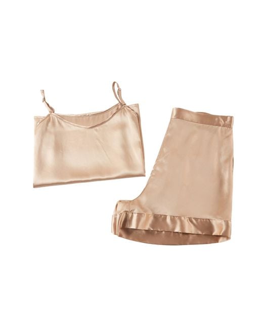 Soft Strokes Silk Natural Neutrals Pure Mulberry Silk Camisole And Shorts Set