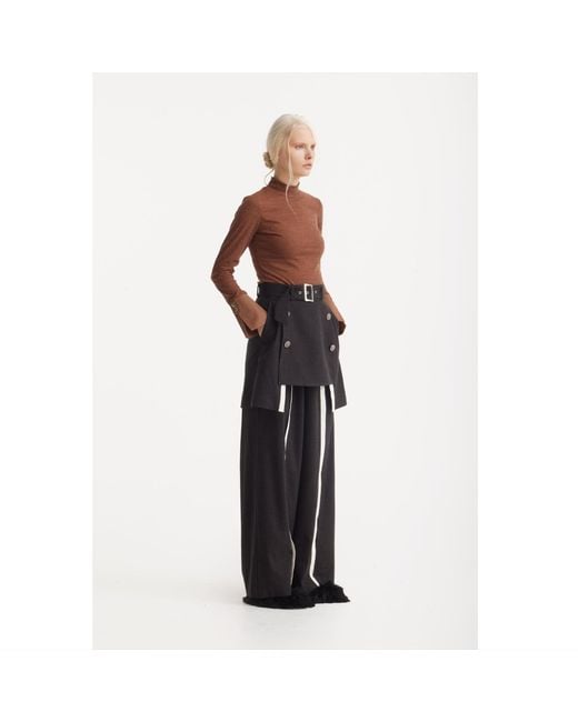 Julia Allert Brown Warm Top With Cuffed Sleeves Melange