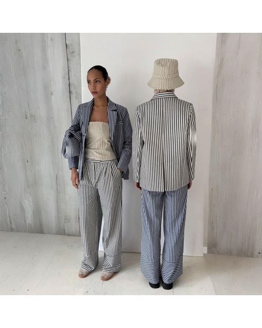 London Atelier Byproduct Gray Striped Wide Leg Trousers