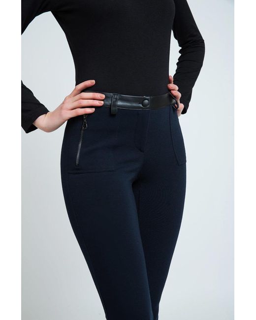 Conquista Blue Mid Rise Pleather Detail Jeggings