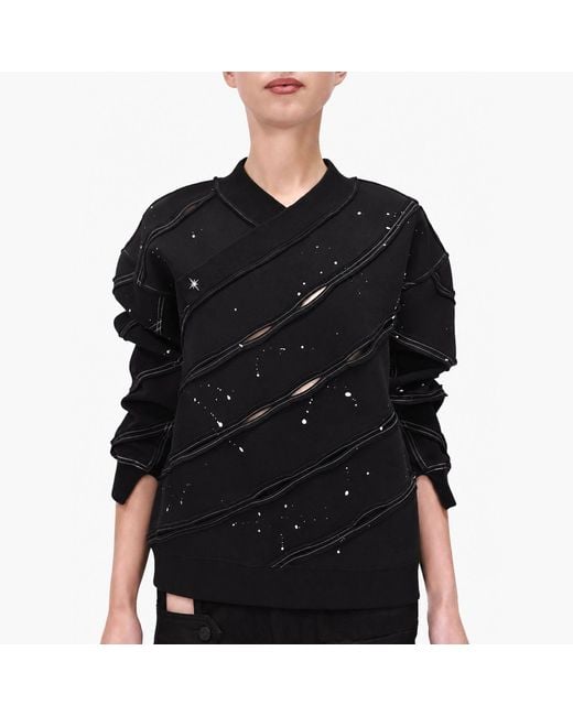 Gao Republic Black Sweatshirt Diagonal Cut-Out Jersey