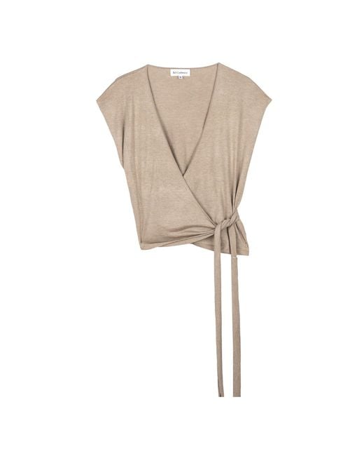 Bel Cashmere Natural Neutrals Mykonos Silk And Cashmere Top Sand