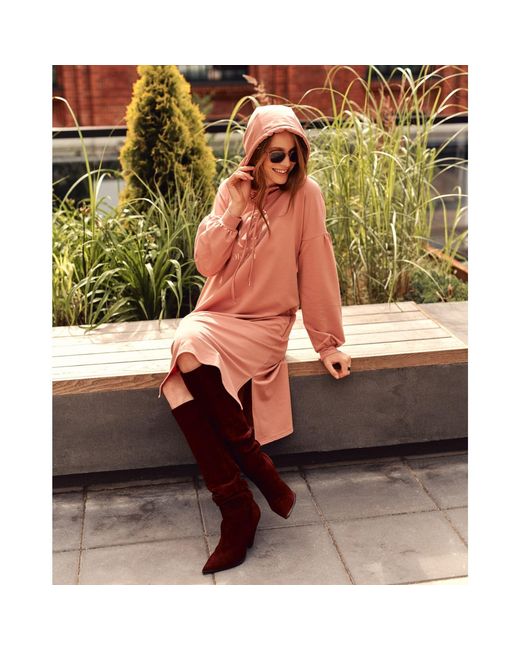 Oh!Zuza Pink Hooded Sweatshirt Midi Dress