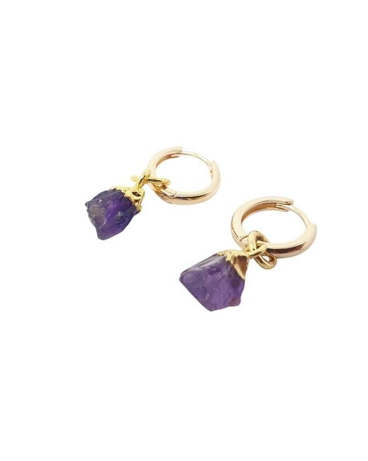 Harfi Metallic Raw Amethyst February Birthstone Plated Huggies