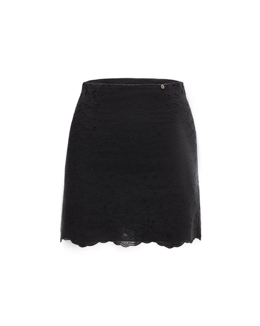 Nissa Black Embroidered Cotton Skirt