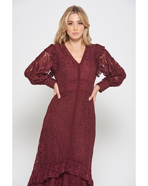 Frock and Frill Red Moira Burgundy Lace Midaxi Dress