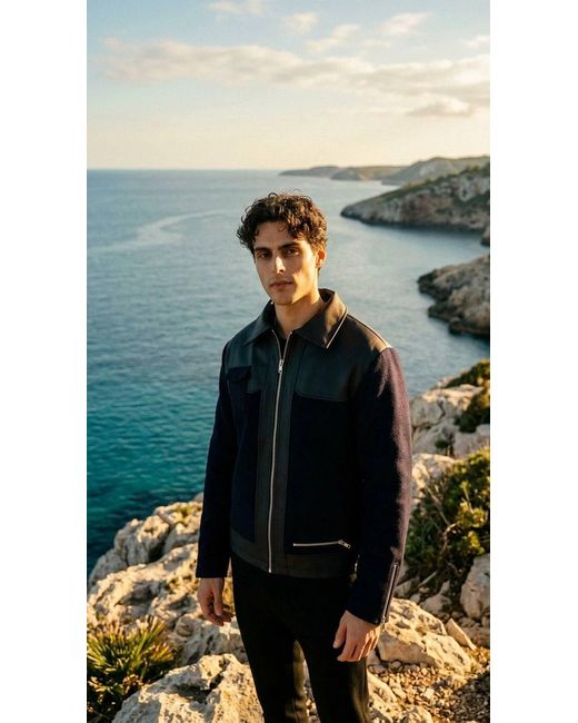The Gt Atelier Blue Outerwear Herringbone Pocket Style Jacket for men