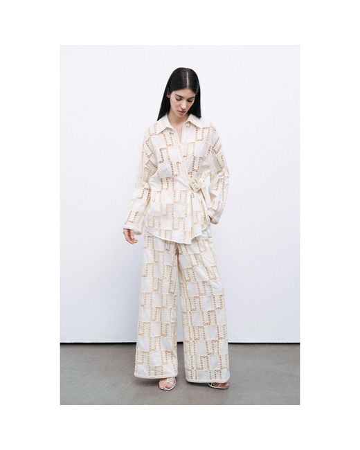 Nocturne White Neutrals Embroidered Pants