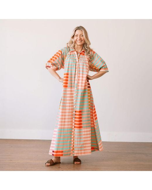 SUNSHINE TIENDA Red Apricot Colorful Stripe Oasis Dress