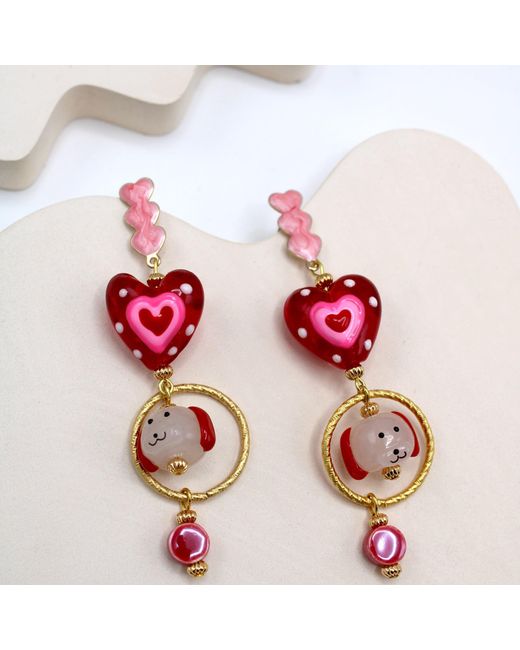 Midnight Foxes Studio Red Dogs In Love Gold Earrings