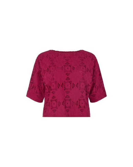 Raffya Red Opal Broderie Anglaise Split Open Back Blouse