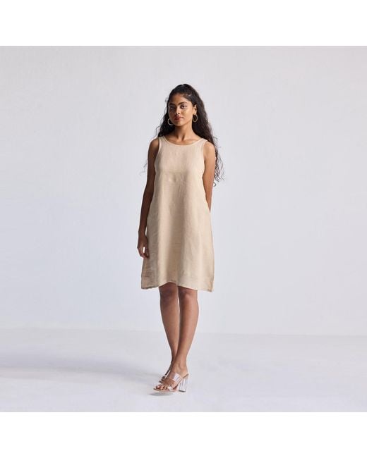 REISTOR Natural Neutrals Hemp Short Dress With Back Embroidered Lace Detail