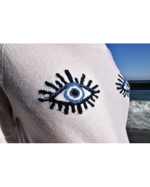Catnip and Seaweed White Evil Eye Cashmere Sweater