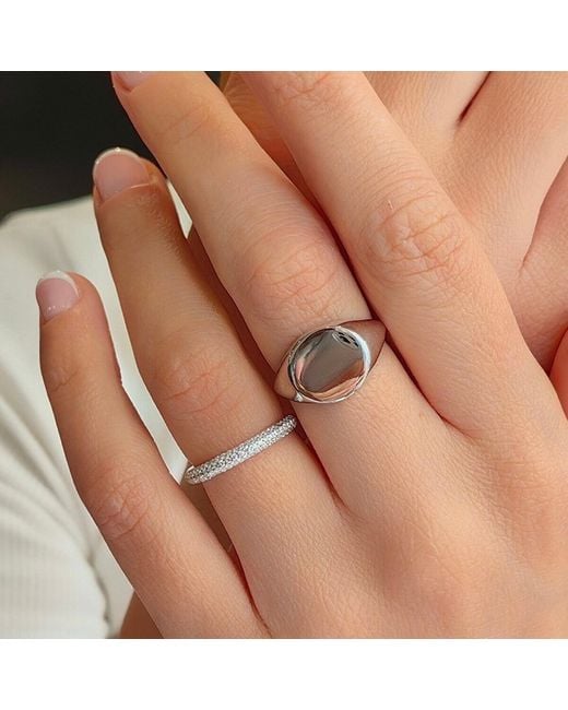 Spero London White Signature Round Sterling Signet Ring