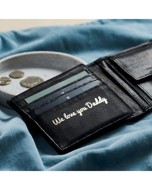 Posh Totty Designs Black Script Message We Love You Daddy Leather Popper Wallet for men