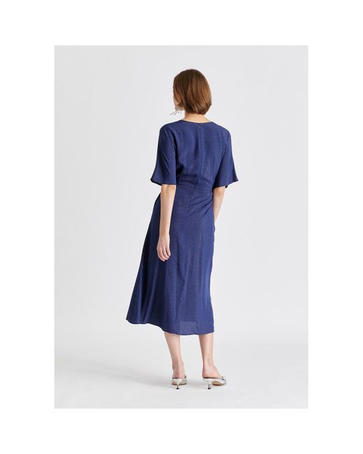Paisie Blue Sparkled Midi Wrap Dress With Pleated Details