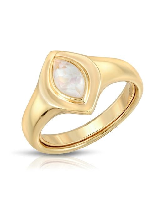 Glamrocks Jewelry Metallic Marquise Signet Ring- Mother Of Pearl
