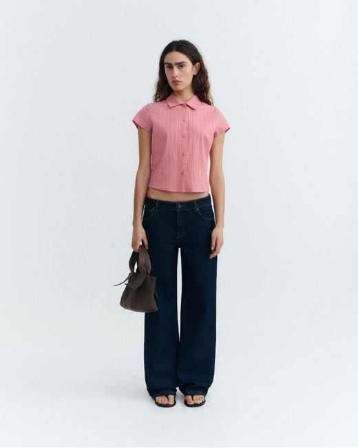 Thinking Mu Pink Slim Popcorn Blouse Kitty