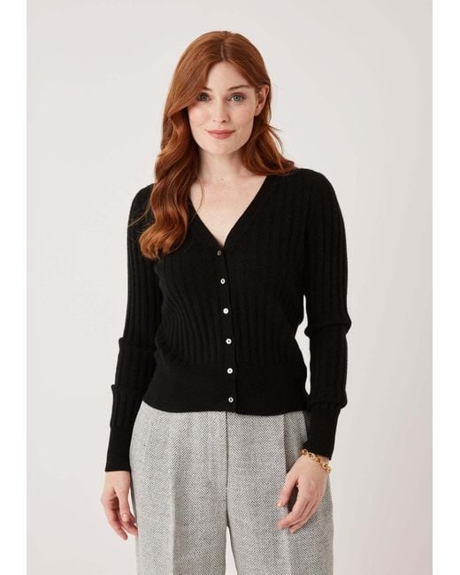 Loop Cashmere Black Cashmere Wide Rib Cardigan