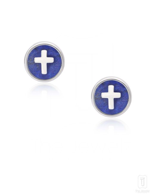 The Jewelz Blue Lapis Horizon Cross Studs For for men