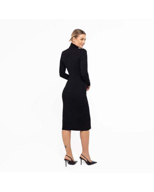 Mandragora Black Elegant Fitted Viscose Knee-Length Dress – Laurell