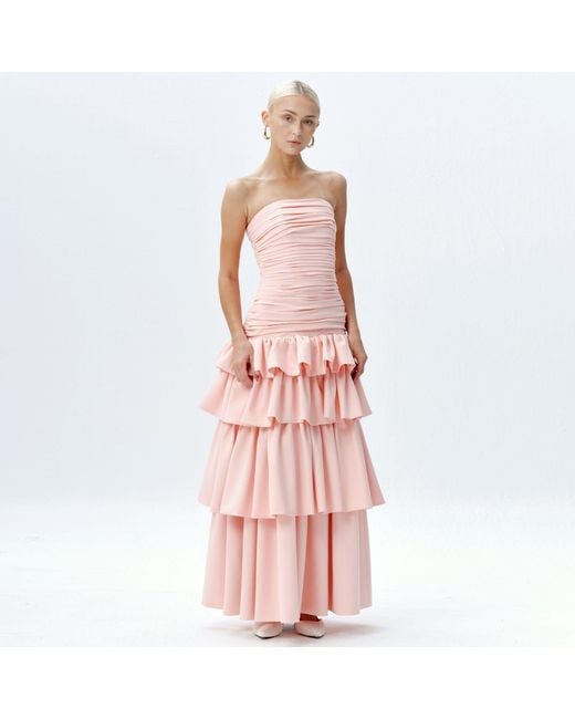 Justin Tong Pink Elara Ruffle Dress