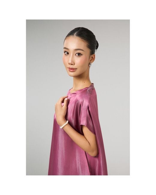 Silk and Bears Purple Seraphine Dusty Rose Hand-Dyed Silk Kaftan Maxi Dress