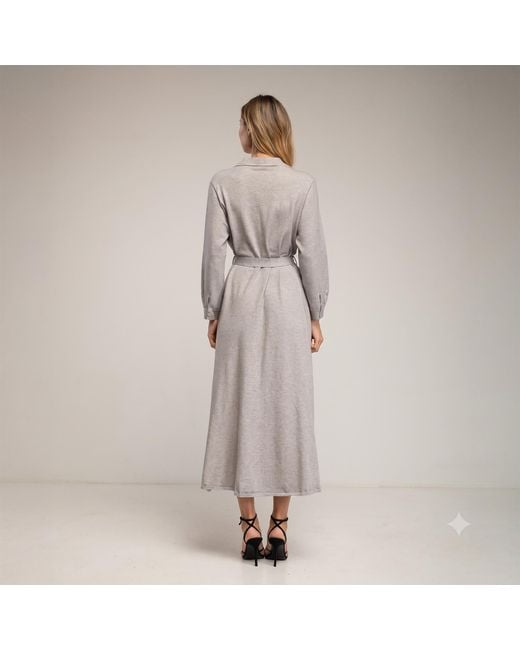 Tantra Spain Sl Gray Long Knit Shirt Dress With Chest Pockets And Belt
