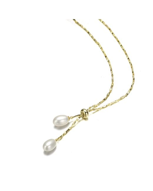 Genevive Jewelry Metallic Rachel Glauber Colored Pearl And Cubic Zirconia Y Neck Necklace