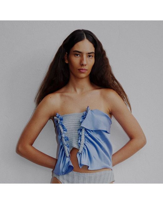Ccy Currency Blue Halterless Frill Top