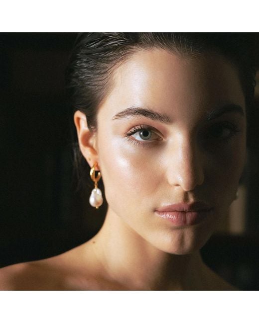 EVA REMENYI White Archaic Baroque Pearl Hoop Earrings