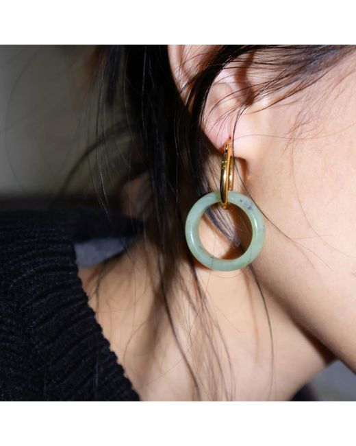 seree Green Amelie Jade- Gemstone Hoop Earrings