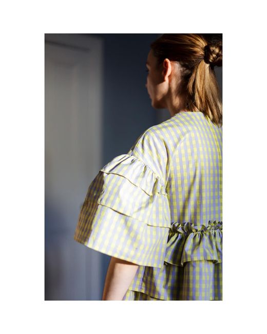KAROLINA OZOLINSIUTE Metallic Saffron Checks Mini Oversized Dress