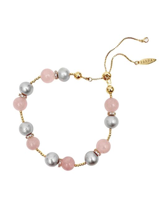 Farra Metallic Pink Rose Quartz And Gray Freshwater Pearls Adjustable Bracelet