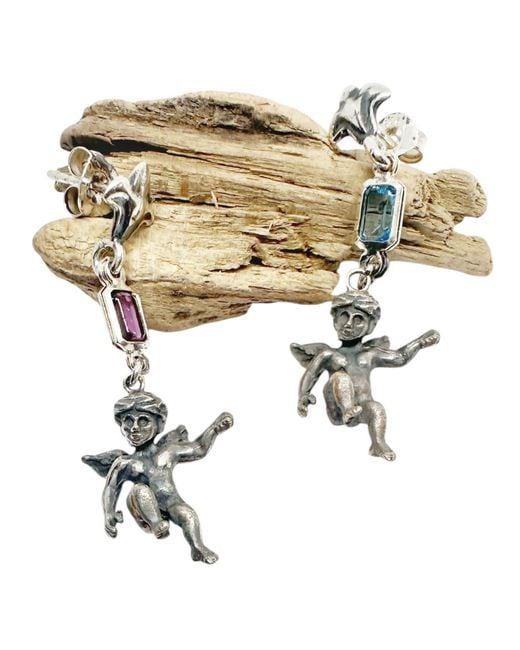 Tg-Jewellery by Tamara Gervasio Metallic One Of A Kind Ancient Cherub Earrings Sterling With Amethyst & Aquamarine