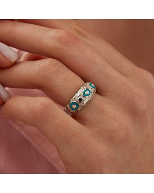 Spero London Blue Natural Textured Sterling Evil Eye Ring