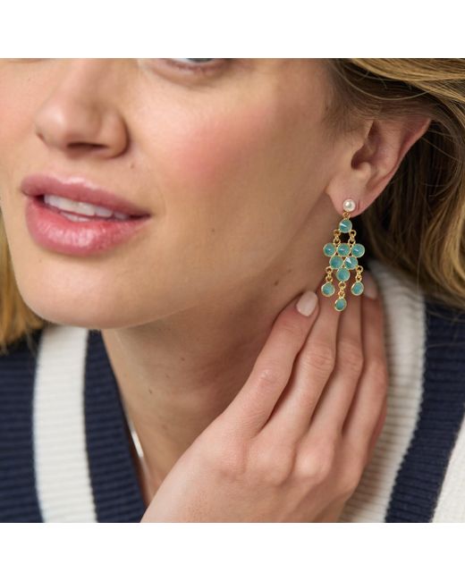 Pearls of the Orient Online Blue Clara Cultured Freshwater Pearl Earrings & Aqua Chalcedony Chandelier Earrings