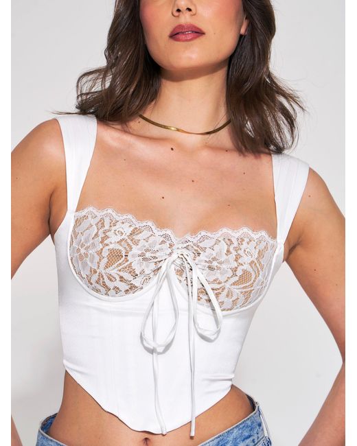 Miss Circle New York White Everly Lace Satin Corset Top
