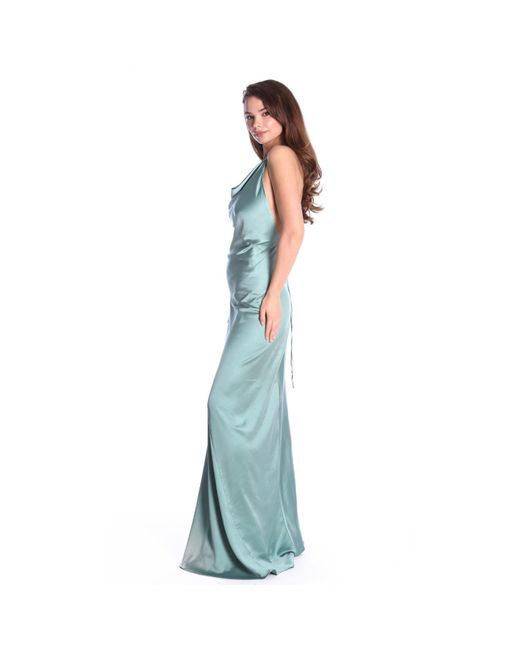ROSERRY Tulum Cowl Neck Satin Maxi Dress in Green | Lyst