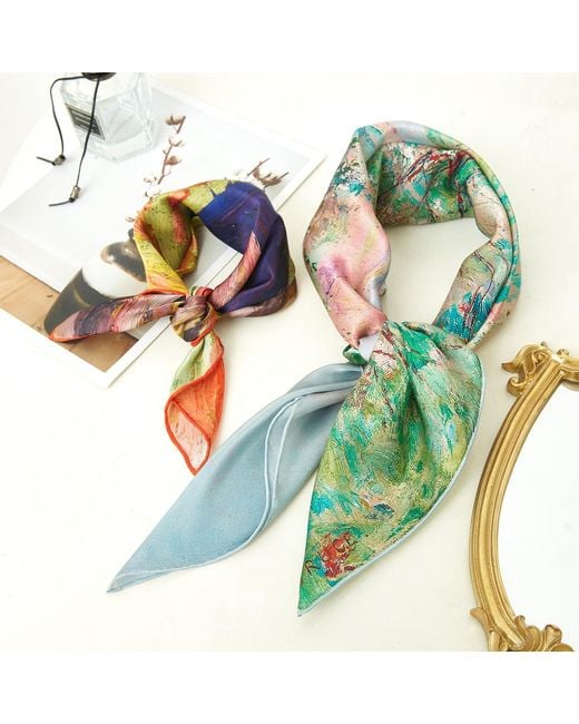 Soft Strokes Silk Green Neutrals Pure Silk Scarf Oil Painting Printemps Large