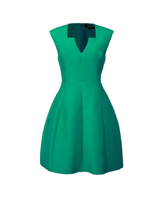 Smart and Joy Green Fit-And-Flare Satin Short Dress Square V Neckline