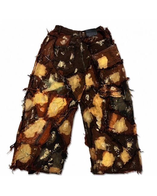Zasta Studio Brown Wearable Ruins Shredded Wide Leg Colored Denim Pants E
