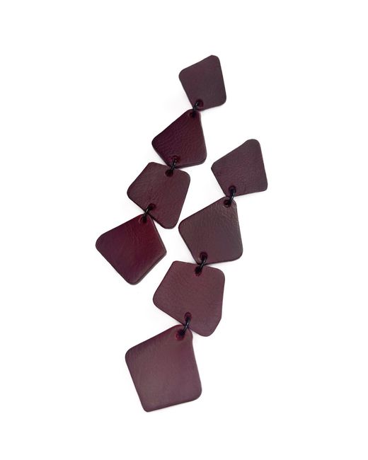 WAIWAI Purple Geometric Cascade Leather Earrings Burgundy