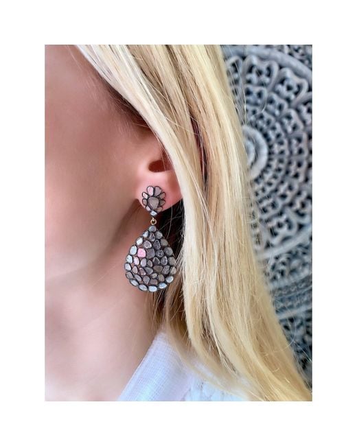 Opium Jewels Metallic Diamond Rose Cut Jali Stud Earrings