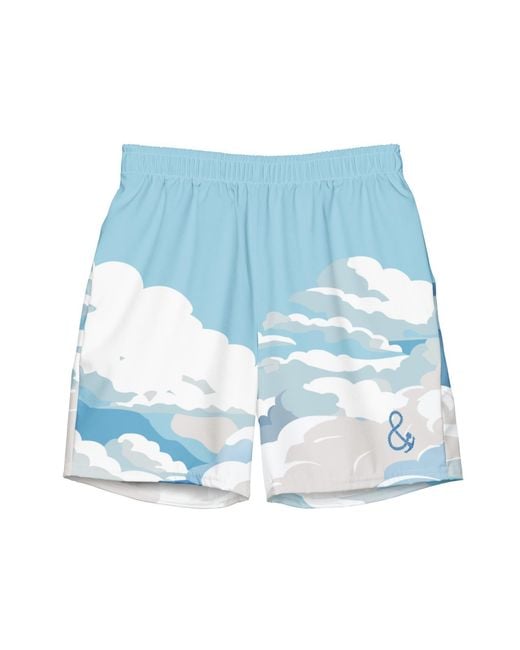 Anchor and Crew Blue Cloud Thoughts Pattern Recycled Fabric Swim Shorts for men