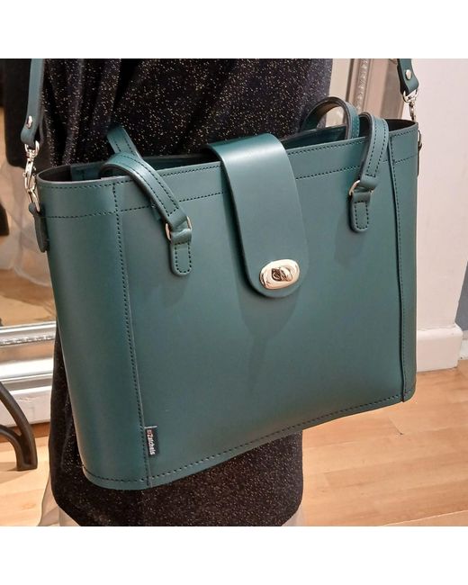 Zatchels Green Leather Mini Twist Lock Shopper Bag