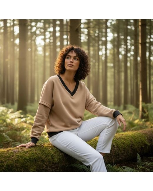 BEIRA Natural Neutrals Victoria V-Neck Sweatshirt – Camel
