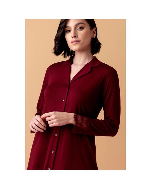 Oh!Zuza Purple Poem Short Button-Down Nightshirt – Wine
