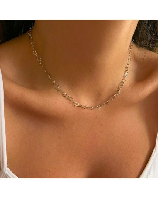 Spero London Metallic Love Heart Sterling Chain Necklace