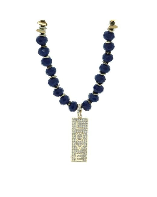 Ebru Jewelry Blue Forever Loved Pendant Beaded Necklace